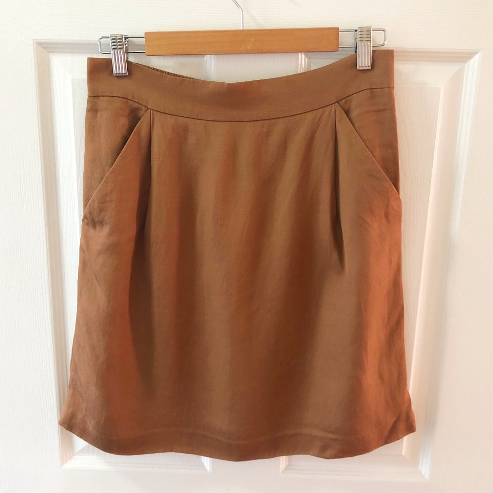 Ann Taylor Tan / Dark Camel Linen Mini Skirt